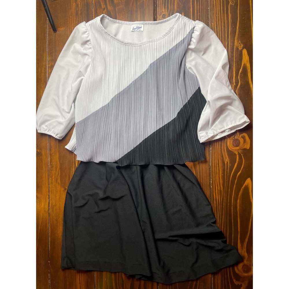 Good Times Dress Size Large? Gray Black White Color Block Vintage Knee Length